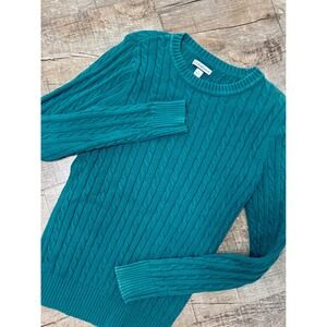 Croft & Barrow Womens Teal Green Cable Knit 100% Cotton Crew Neck Sweater Small